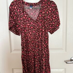 Old Navy Floral V-Neck Dress - Burgundy and Pink